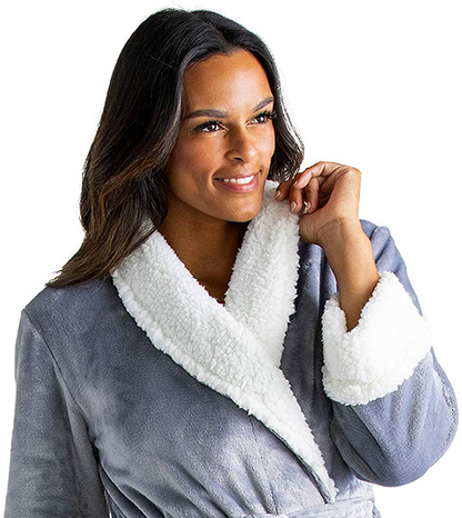 Softies Women'S Plush Sherpa Robe with Contrast Trim Apparel & Accessories > Clothing > Sleepwear & Loungewear > Robes Kylie Max   