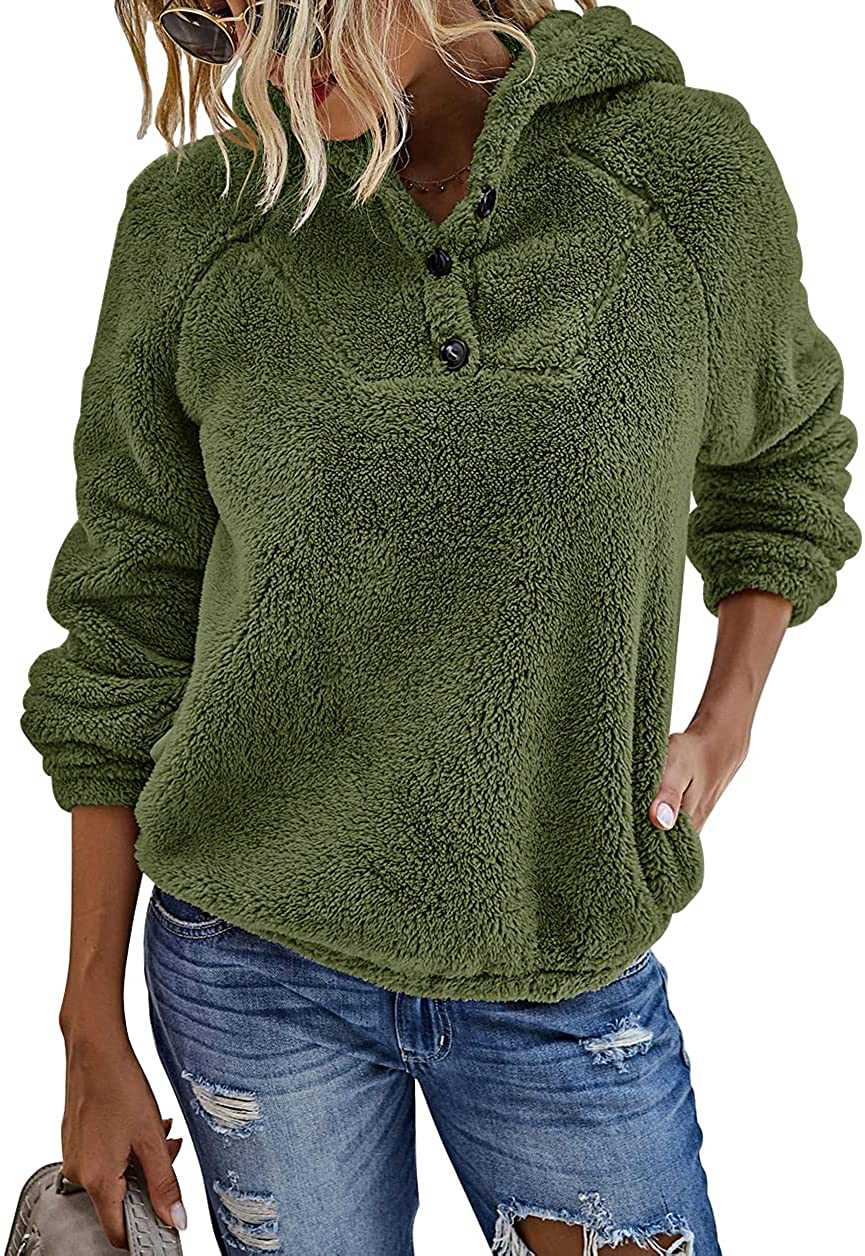 KIRUNDO Winter Women’S Fuzzy Fleece Hoodies Sweatshirts Casual Long Sleeves Shaggy Sherpa Pullover with Pockets Apparel & Accessories > Clothing > Activewear Kylie Max   