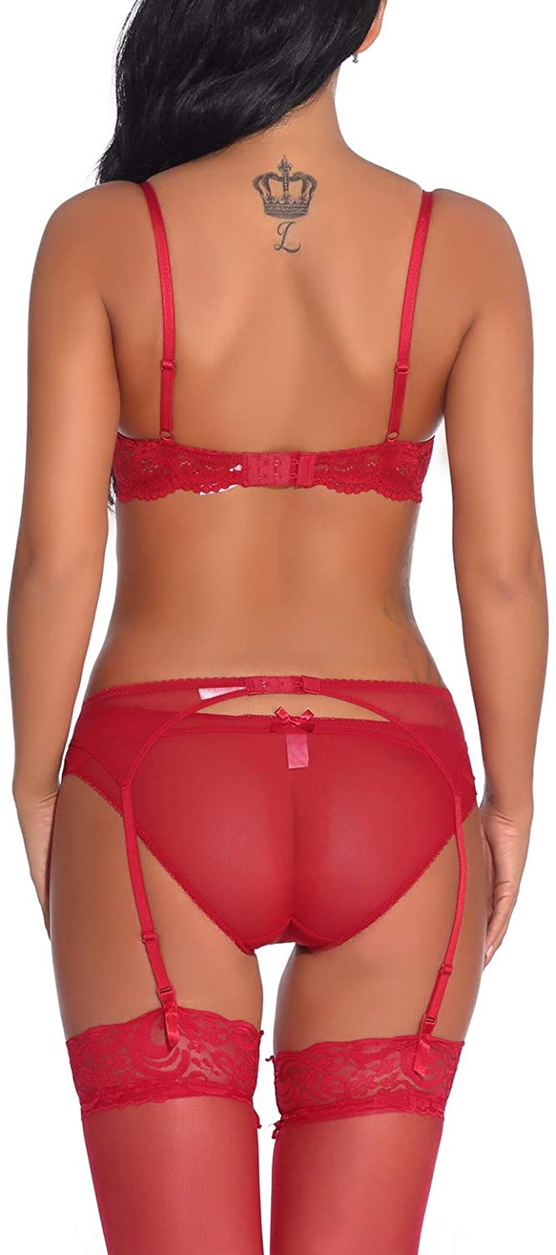 Women Push up Embroidery Bras Set Lace Lingerie Bra and Panty & Garter Belt Suspender & Thigh High Stocking Socks 4 Piece/Set Apparel & Accessories > Clothing > Underwear & Socks > Lingerie Bluewhalebaby   