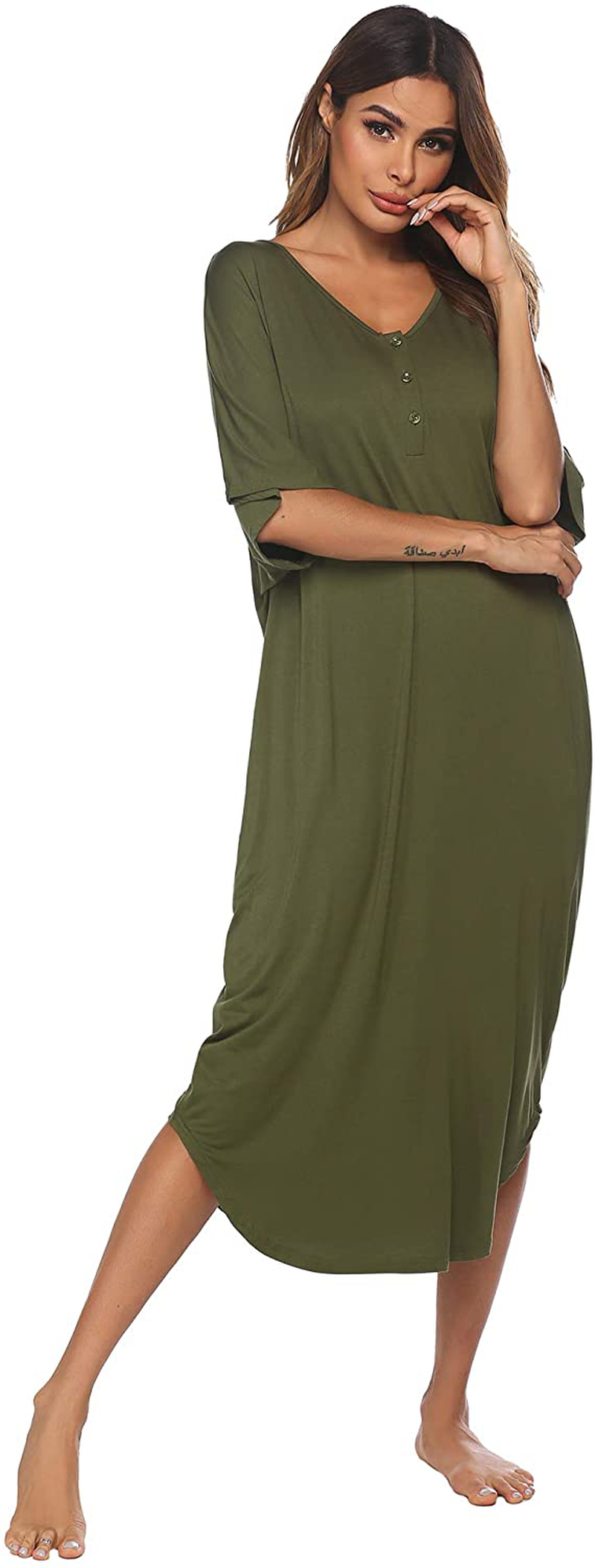 Ekouaer Nightgowns for Women Button-Down Sleepwear Short Sleeve Nightshirt plus Size Night Wear S-XXL Apparel & Accessories > Clothing > Sleepwear & Loungewear > Nightgowns Kylie Max   