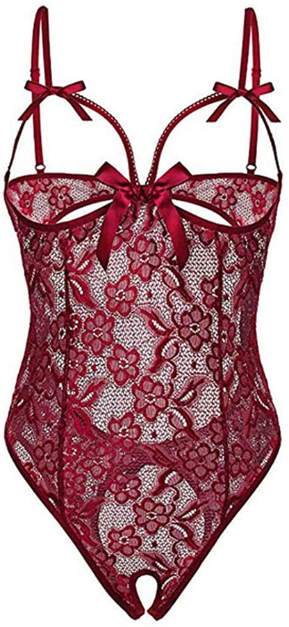 MOOKO Lingerie for Women Plus Size Lace Lingerie Sets Chemise Sleepwear Sexy Babydoll Mini Teddy Bodysuit Nightgown Apparel & Accessories > Clothing > Underwear & Socks > Lingerie MOOKO G-wine Medium 