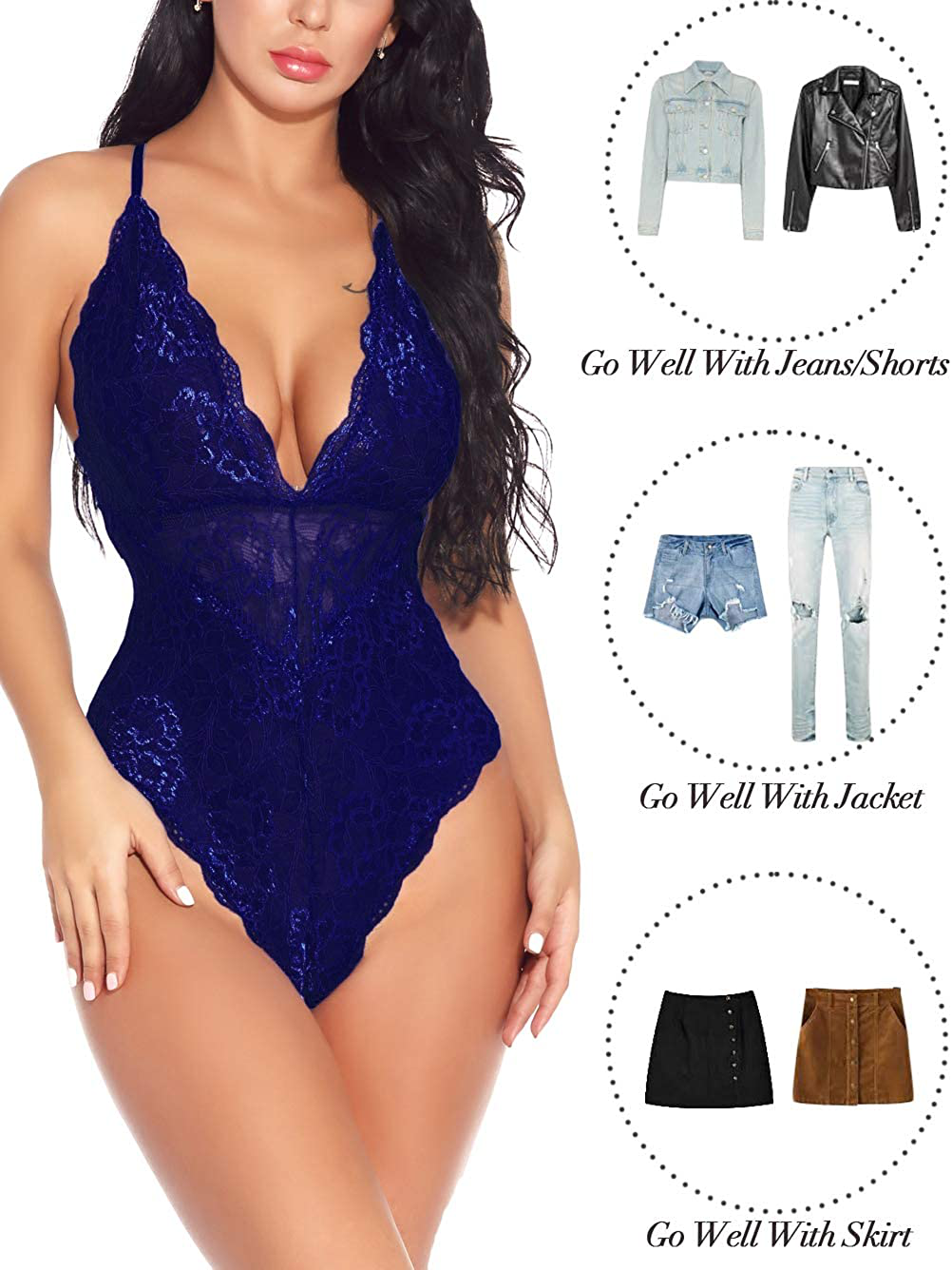 Kaei&Shi V-Neck See Through Lingerie Floral Lace Babydoll Sexy Lingerie for Women One Piece Bodysuit Apparel & Accessories > Clothing > Underwear & Socks > Lingerie Kaei&Shi   