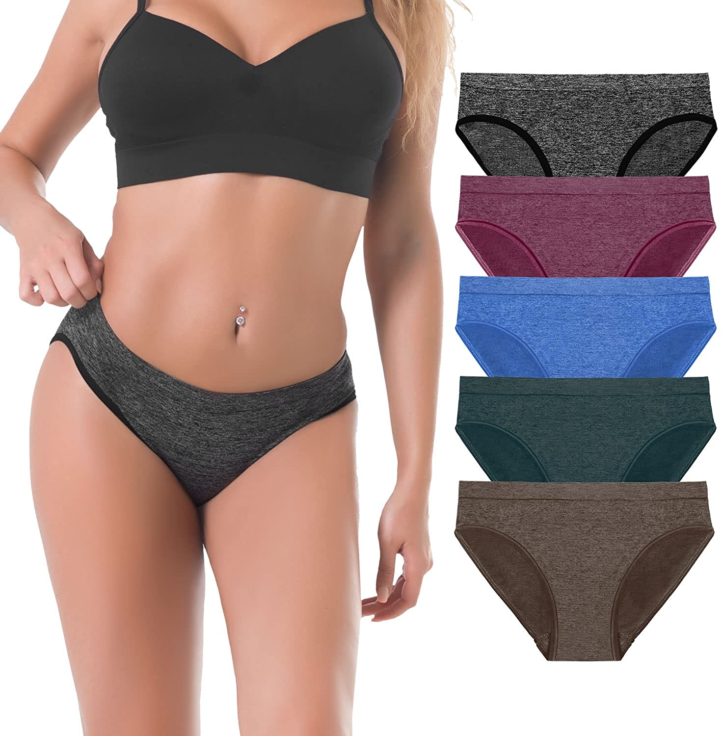 Women'S Low/High Waist Seamless Underwear Soft Full Coverage Ladies Panties Colorful Breathable Stretch Briefs 5-Pack Apparel & Accessories > Clothing > Underwear & Socks > Underwear LALESTE J016-1 Small 
