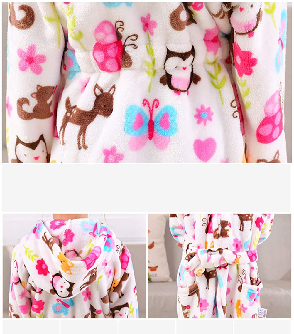 Girls Robes, Plush Soft Coral Fleece Animal Print Hooded Bathrobe for Kids Boys Apparel & Accessories > Clothing > Sleepwear & Loungewear > Robes Kylie Max   