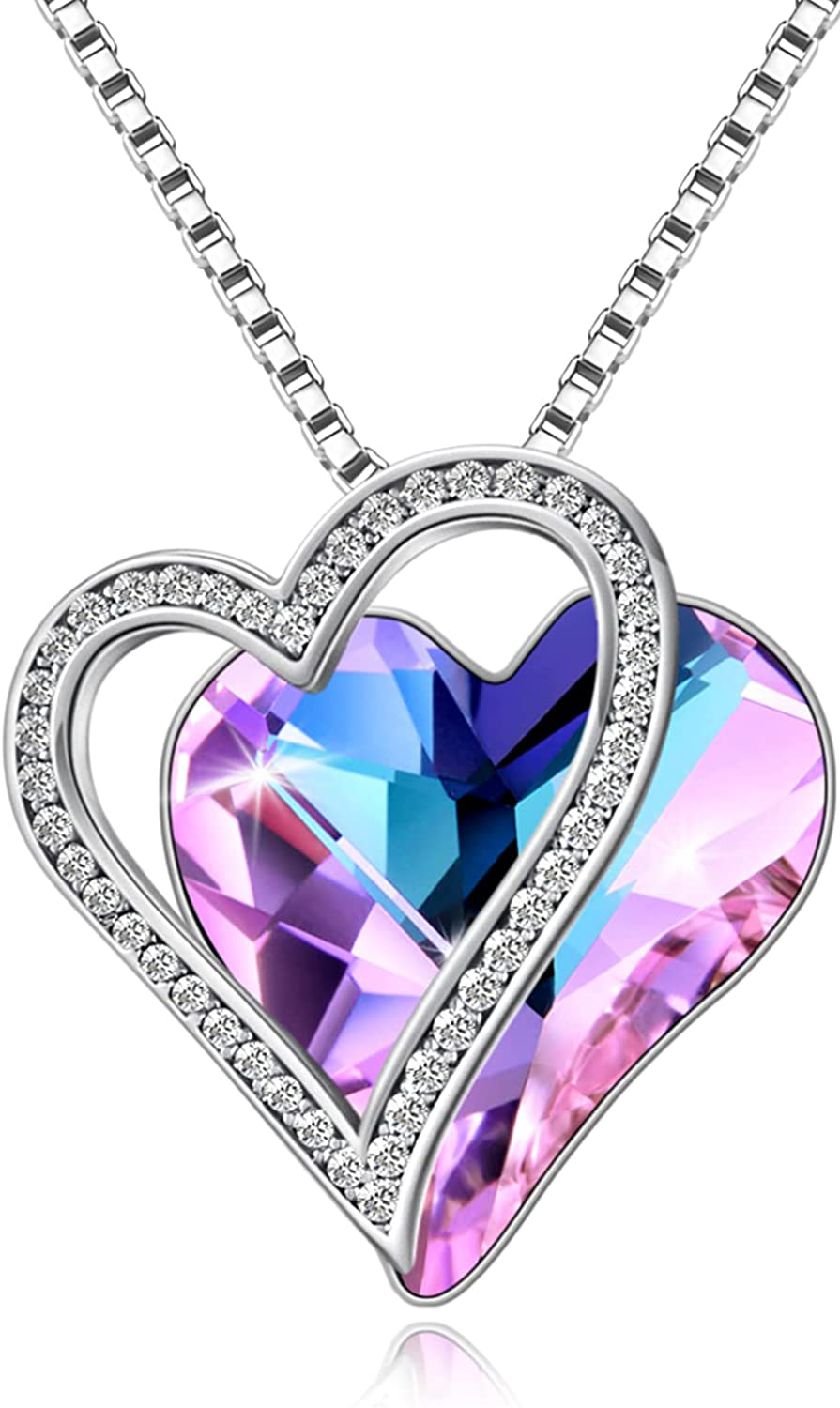 Sumonyo White Gold Plated Love Heart Pendant Necklaces for Women Silver Tone Crystals Birthstone Jewelry Gifts for Women Mother's Day Birthday Anniversary Day Party Arts & Entertainment > Party & Celebration > Gift Giving Sumonyo 05b-Nov.-White Gold Plated | Purple  
