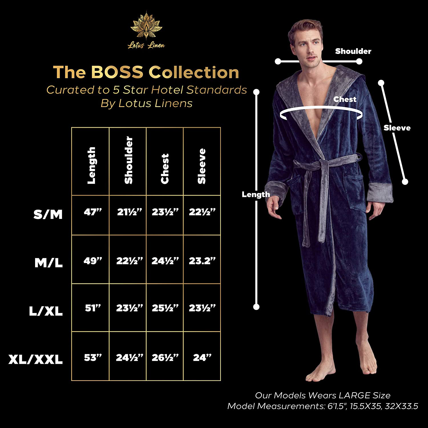 LOTUS LINEN Mens Plush Robe, Soft Hooded Long Robes for Men, Luxury Mens Bathrobes Apparel & Accessories > Clothing > Sleepwear & Loungewear > Robes Kylie Max   