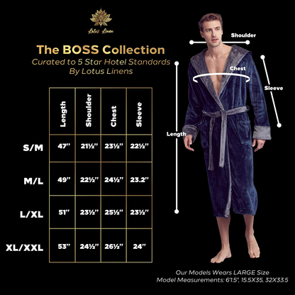 LOTUS LINEN Mens Plush Robe, Soft Hooded Long Robes for Men, Luxury Mens Bathrobes Apparel & Accessories > Clothing > Sleepwear & Loungewear > Robes Kylie Max   