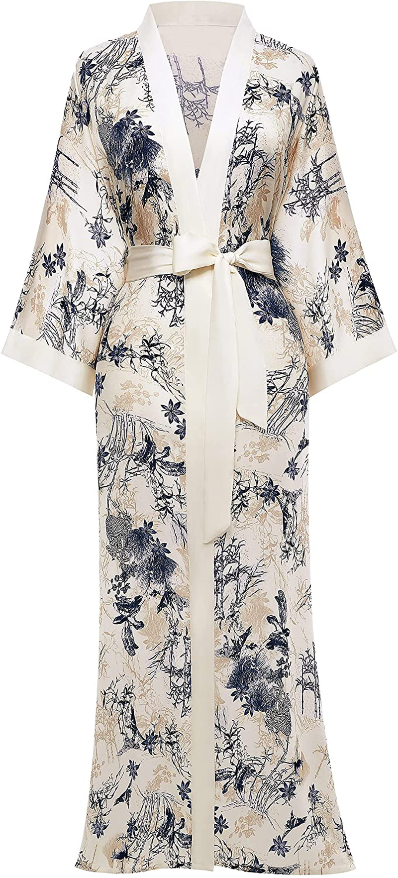 PRODESIGN Long Kimono Robe Satin Sleepwear Gradient Watercolor Silky Kimono Nightgown Bathrobe Kimono Blouse Cardigan Apparel & Accessories > Clothing > Sleepwear & Loungewear > Robes KYLIE MAX Creamy White  