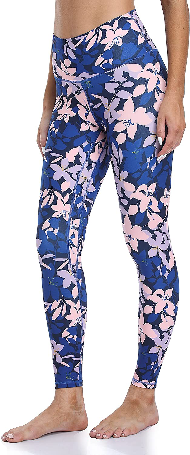 Colorfulkoala Women's High Waisted Pattern Leggings Full-length Yoga Pants Apparel & Accessories > Clothing > Activewear Colorfulkoala Blue pink & mauve floral Small 