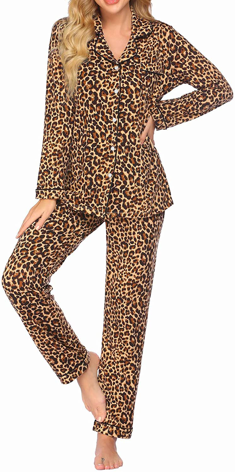 Ekouaer Pajamas Set Long Sleeve Sleepwear Womens Button down Nightwear Soft Pj Lounge Sets XS-XXL Apparel & Accessories > Clothing > Sleepwear & Loungewear > Pajamas Kylie Max   