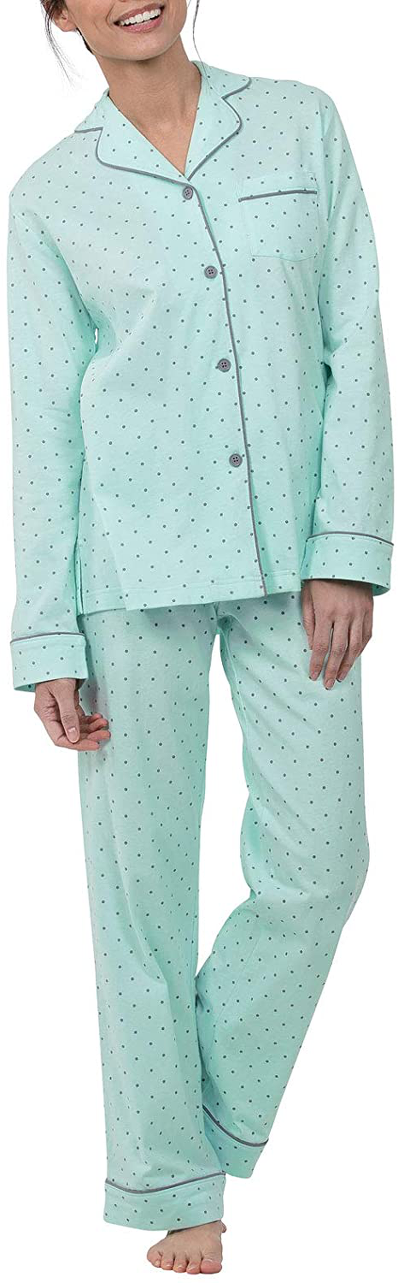 PajamaGram Pajama Set for Women - Cotton Jersey Pajamas Women Apparel & Accessories > Clothing > Sleepwear & Loungewear > Pajamas PajamaGram Mint - Polka Dot Medium 