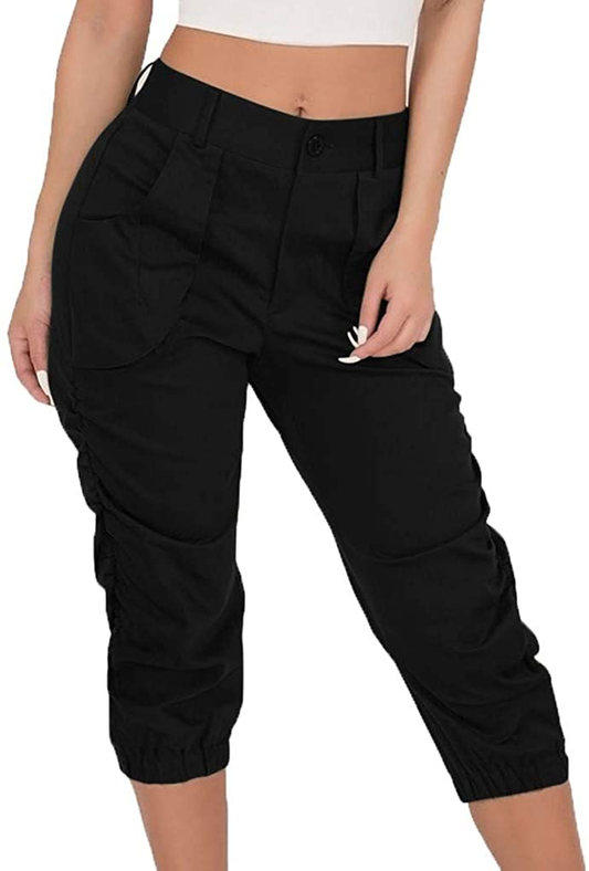 Burband Womens Jersey Capris Cargo Sweatpants Drawstring Waist Cropped Jogger Athletic Sports Gym Pants with Side Pockets Apparel & Accessories > Clothing > Underwear & Socks > Shapewear Burband   
