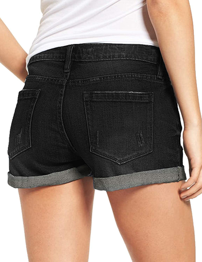 Luvamia Women'S Ripped Denim Jean Shorts High Waisted Stretchy Folded Hem Short Jeans Apparel & Accessories > Clothing > Shorts Kylie Max   