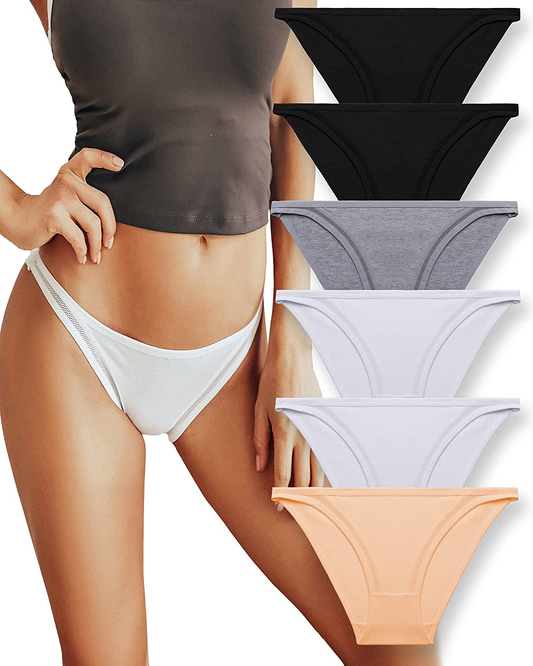 FINETOO 6 Pack Cotton Underwear for Women, Breathable Soft Stretch Hipster High Cut Cheeky String Bikini Panties  KYLIE MAX 6 Pack B X-Small-Small 