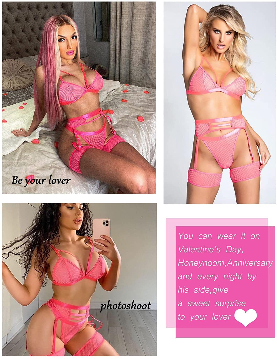 Avidlove Women Sexy Lingerie Set with Garter Belts and Leg Garter Mesh Bra and Panty Sets Lace Teddy Apparel & Accessories > Clothing > Underwear & Socks > Lingerie Avidlove   
