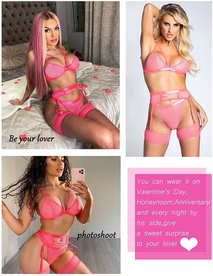 Avidlove Women Sexy Lingerie Set with Garter Belts and Leg Garter Mesh Bra and Panty Sets Lace Teddy Apparel & Accessories > Clothing > Underwear & Socks > Lingerie Avidlove   
