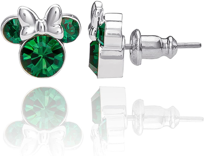 Disney Minnie Mouse Birthstone Jewelry, Silver Plated Crystal Stud Earrings for Women and Girls Arts & Entertainment > Party & Celebration > Gift Giving Disney May-Emerald Crystal  