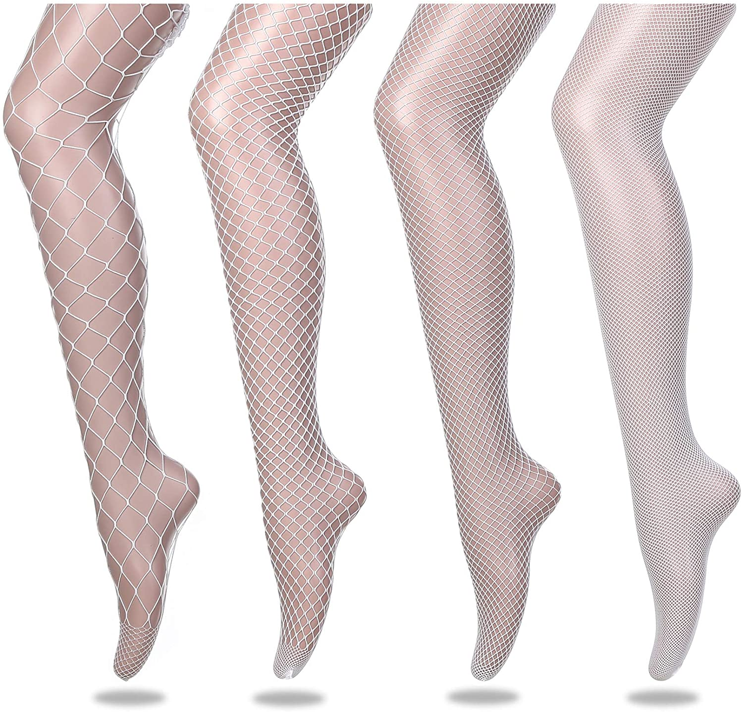 FLORA GUARD High Waist Tights Fishnet Stockings, High Waist Sexy Fishnets Pantyhose - 4 Pairs Apparel & Accessories > Clothing > Underwear & Socks > Shapewear FLORA GUARD White  