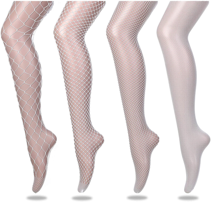 FLORA GUARD High Waist Tights Fishnet Stockings, High Waist Sexy Fishnets Pantyhose - 4 Pairs Apparel & Accessories > Clothing > Underwear & Socks > Shapewear FLORA GUARD White  