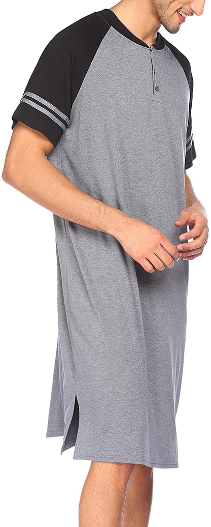 Evanhome Cotton Sleep Shirt Men V-Neck Nightshirts Short Sleeve Henley Shirt Lounge Sleepwear M-XXXL Apparel & Accessories > Clothing > Sleepwear & Loungewear > Nightgowns Kylie Max   