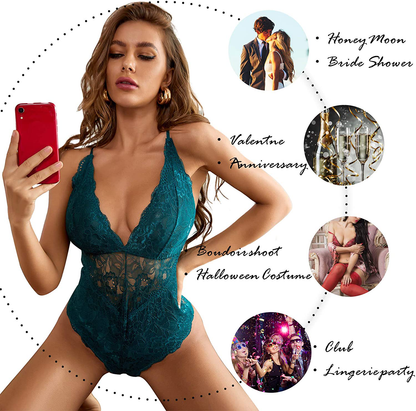 Aranmei Women Deep V Sexy Lace Bodysuit Snap Crotch Lingerie Teddy Underwear Apparel & Accessories > Clothing > Underwear & Socks > Lingerie Aranmei   