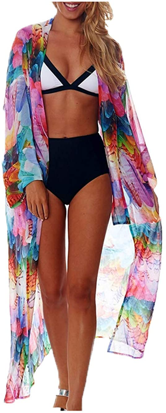 Wander Agio Womens Bikini Cover Ups Beach Casual Dress Coverup Swimsuits Long Cardigan Buttons Chiffon Apparel & Accessories > Clothing > Swimwear Kylie Max   