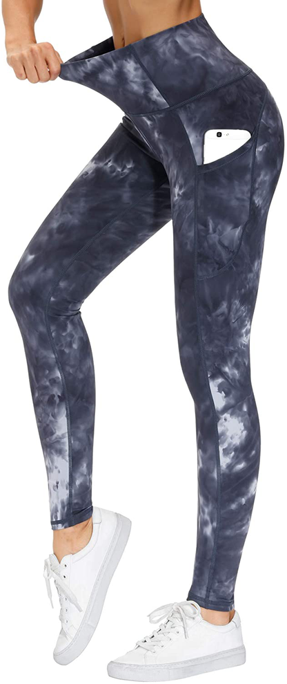 THE GYM PEOPLE Thick High Waist Yoga Pants with Pockets, Tummy Control Workout Running Yoga Leggings for Women Apparel & Accessories > Clothing > Activewear THE GYM PEOPLE Tie Dye Black Grey Large 