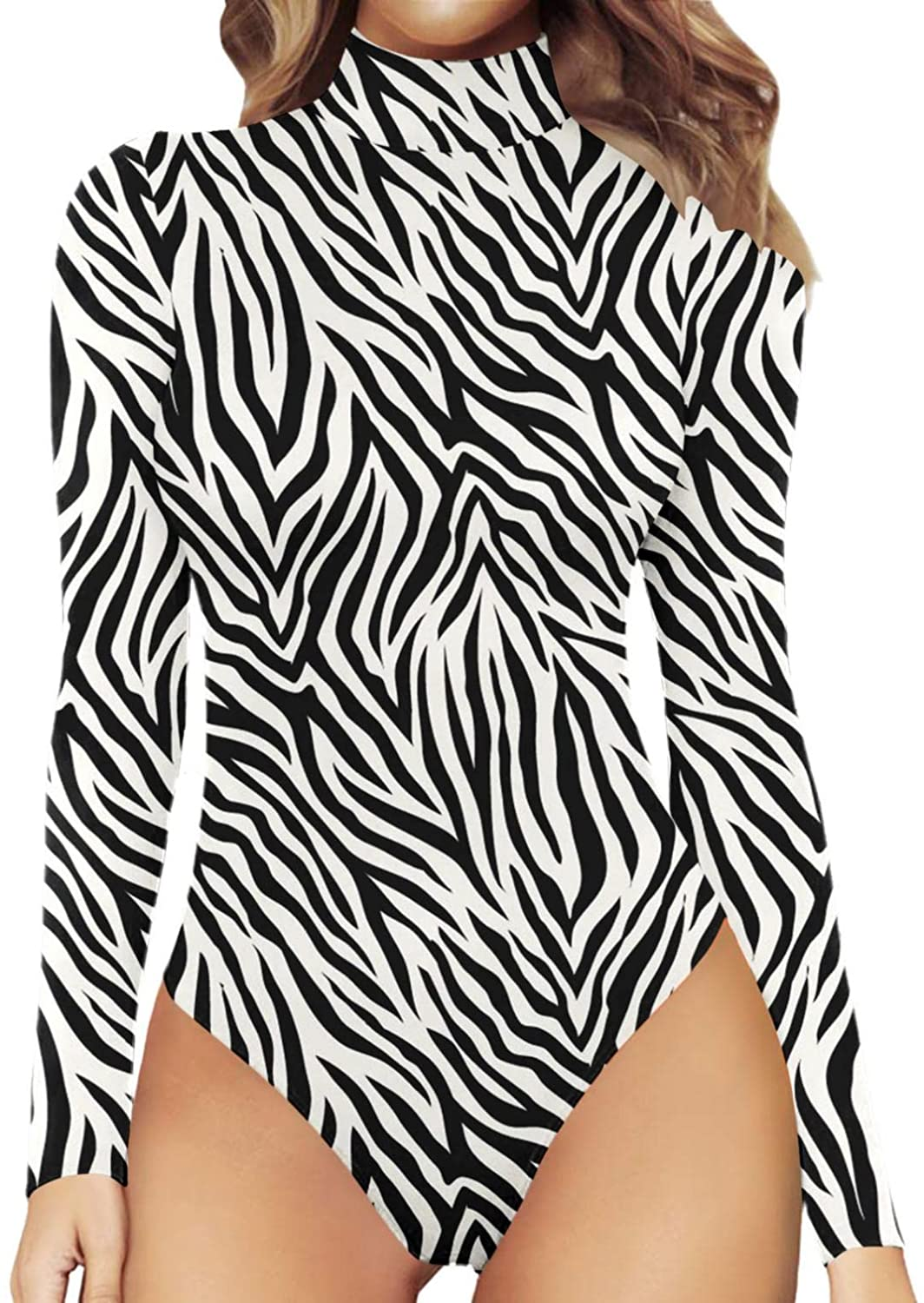 Burband Womens One Piece Playsuits Turtleneck Basic Bodysuit Sunflower High Neck Long Sleeve Slim Fit Leotard Rompers Apparel & Accessories > Clothing > Underwear & Socks > Shapewear Burband White Small 