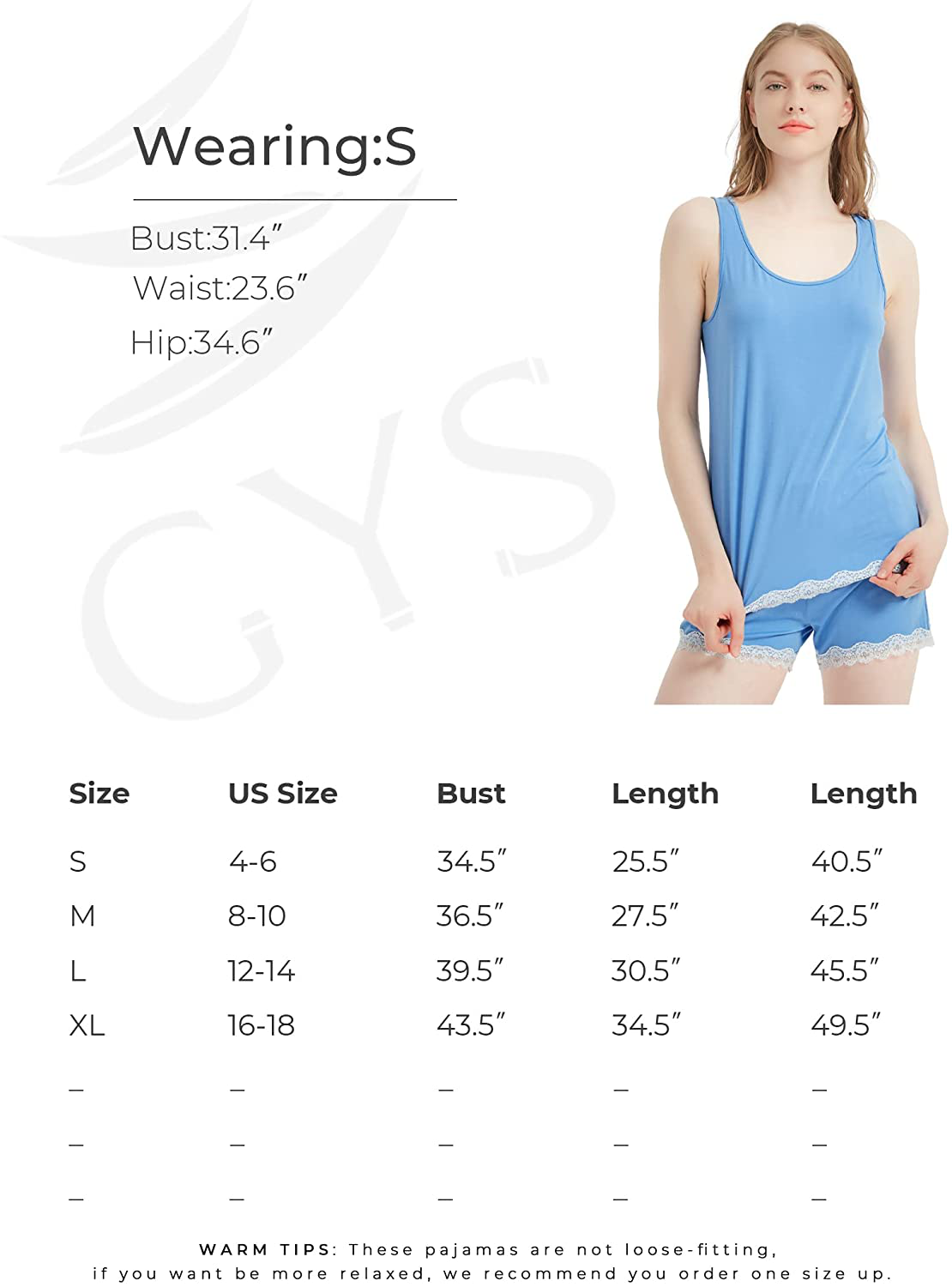 GYS Bamboo Pajamas for Women Tank Top and Shorts Set Moisture Wicking Summer Sleepwear Soft Loungewear with Lace Trim Apparel & Accessories > Clothing > Sleepwear & Loungewear Kylie Max   