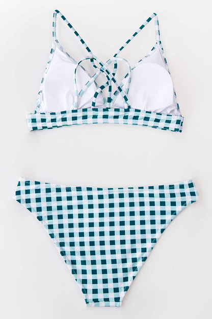 CUPSHE Women’s Bikini Swimsuit Stripe V Neck Back Cross Two Piece Bathing Suit Apparel & Accessories > Clothing > Swimwear KYLIE MAX   