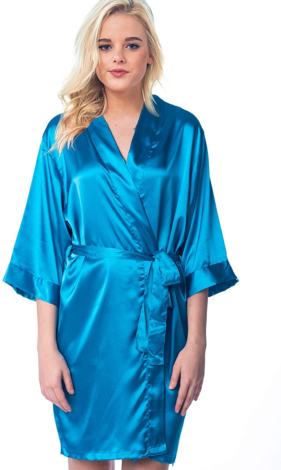 Pretty Robes Silk Satin Robes for Women Short Kimono Robe for Brides and Bridesmaids Wedding and Bridal Party Loungewear Apparel & Accessories > Clothing > Sleepwear & Loungewear > Robes Pretty Robes Scuba Blue Large-X-Large 