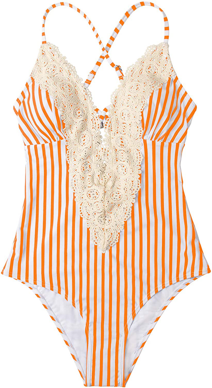 CUPSHE Fashion Women's Ladies Vintage Lace Bikini Sets Beach Swimwear Bathing Suit Apparel & Accessories > Clothing > Swimwear CUPSHE Orange Striped Large 