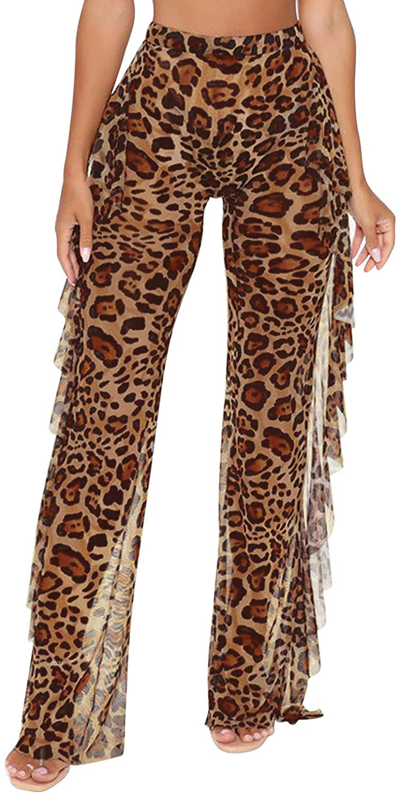COCOLEGGINGS Women'S Sheer Mesh Ruffle Pants Swimsuit Bikini Bottom Cover Ups Apparel & Accessories > Clothing > Swimwear Kylie Max   