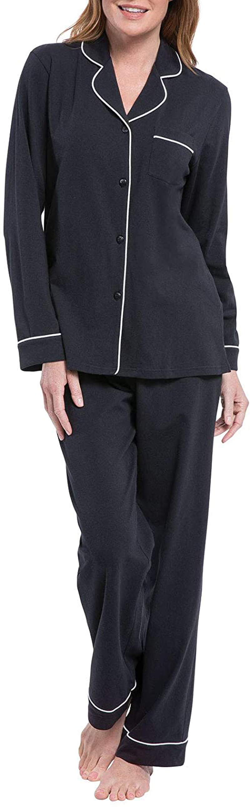 PajamaGram Pajama Set for Women - Cotton Jersey Pajamas Women Apparel & Accessories > Clothing > Sleepwear & Loungewear > Pajamas PajamaGram Black Large 