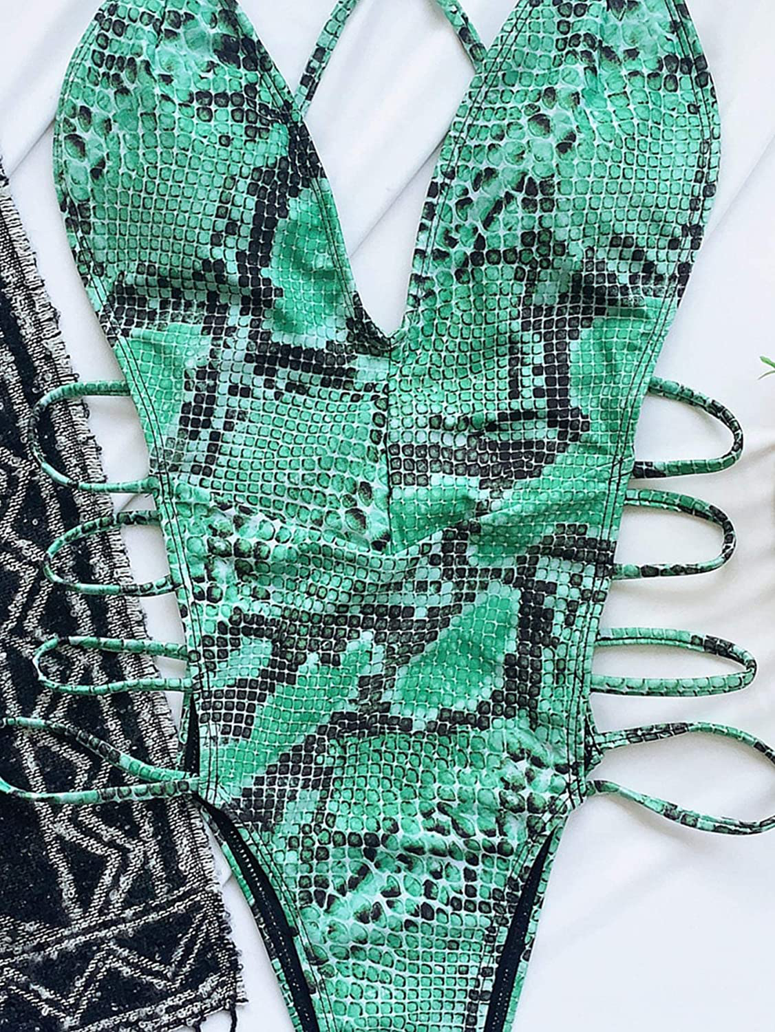 Shein Women'S Snakeskin Bathing Suit One Piece Swimsuit Strappy Bikini Swimwear Apparel & Accessories > Clothing > Swimwear Kylie Max   