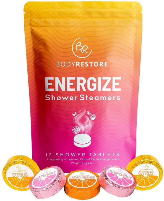 BodyRestore Shower Steamers (Pack of 12) Gifts for Women and Men - Grapefruit, Cocoa Orange & Citrus Essential Oil Scented Aromatherapy Shower Bomb, Morning Boost Shower Tablets Arts & Entertainment > Party & Celebration > Gift Giving Body Restore 1  