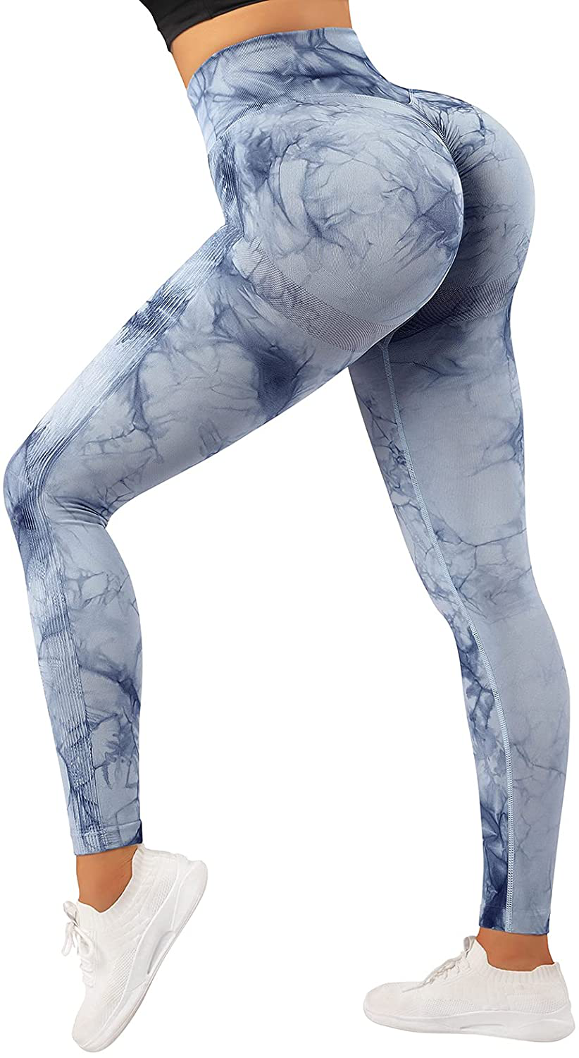 OMKAGI Women Scrunch Butt Lifting Leggings Seamless High Waisted Workout Yoga Pants Apparel & Accessories > Clothing > Activewear OMKAGI 88-blue Tie Dye Small 