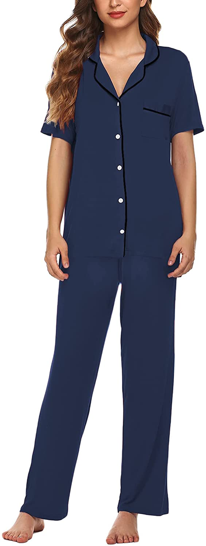 Avidlove Women Pajamas Set Notch Collar Soft Sleepwear Pjs Short Sleeve Button Down Nightwear with Long Pants Apparel & Accessories > Clothing > Sleepwear & Loungewear > Pajamas Avidlove   