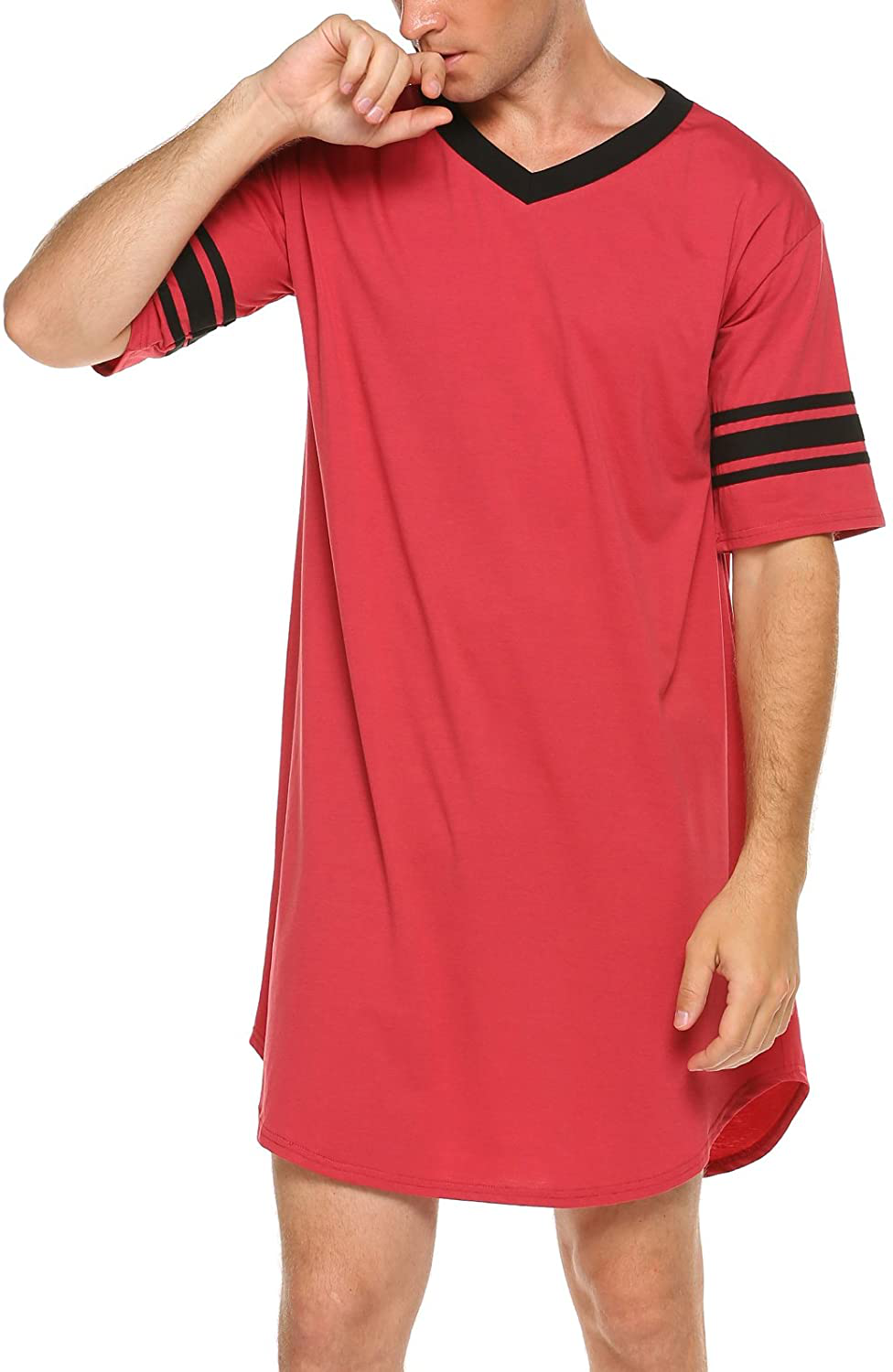 Ekouaer Men'S Nightshirt, Cotton Nightwear Comfy Big&Tall V Neck Short Sleeve Soft Loose Pajama Sleep Shirt Apparel & Accessories > Clothing > Sleepwear & Loungewear > Nightgowns Kylie Max   