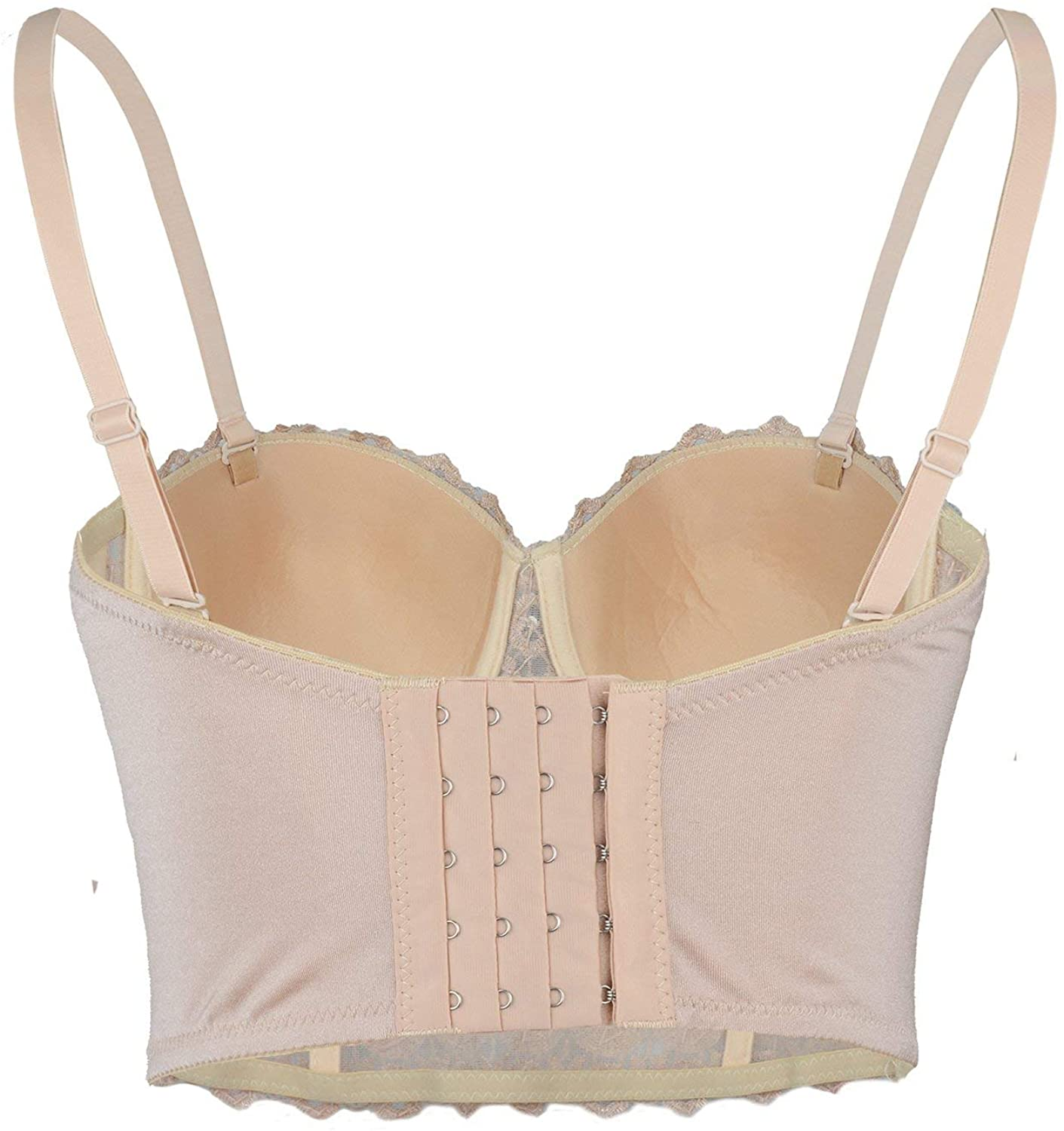ELLACCI Women'S Natural Reigning Lace Rhinestone Bustier Crop Top Sexy Mesh Corset Top Bra Apparel & Accessories > Clothing > Underwear & Socks > Lingerie ELLACCI   