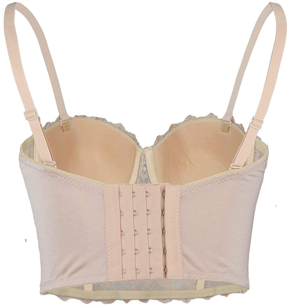 ELLACCI Women'S Natural Reigning Lace Rhinestone Bustier Crop Top Sexy Mesh Corset Top Bra Apparel & Accessories > Clothing > Underwear & Socks > Lingerie ELLACCI   