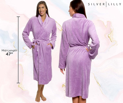 Silver Lilly Womens Robe - Plush Fleece Bathrobe Mid Length Robe Shawl Collar Apparel & Accessories > Clothing > Sleepwear & Loungewear > Robes Kylie Max   
