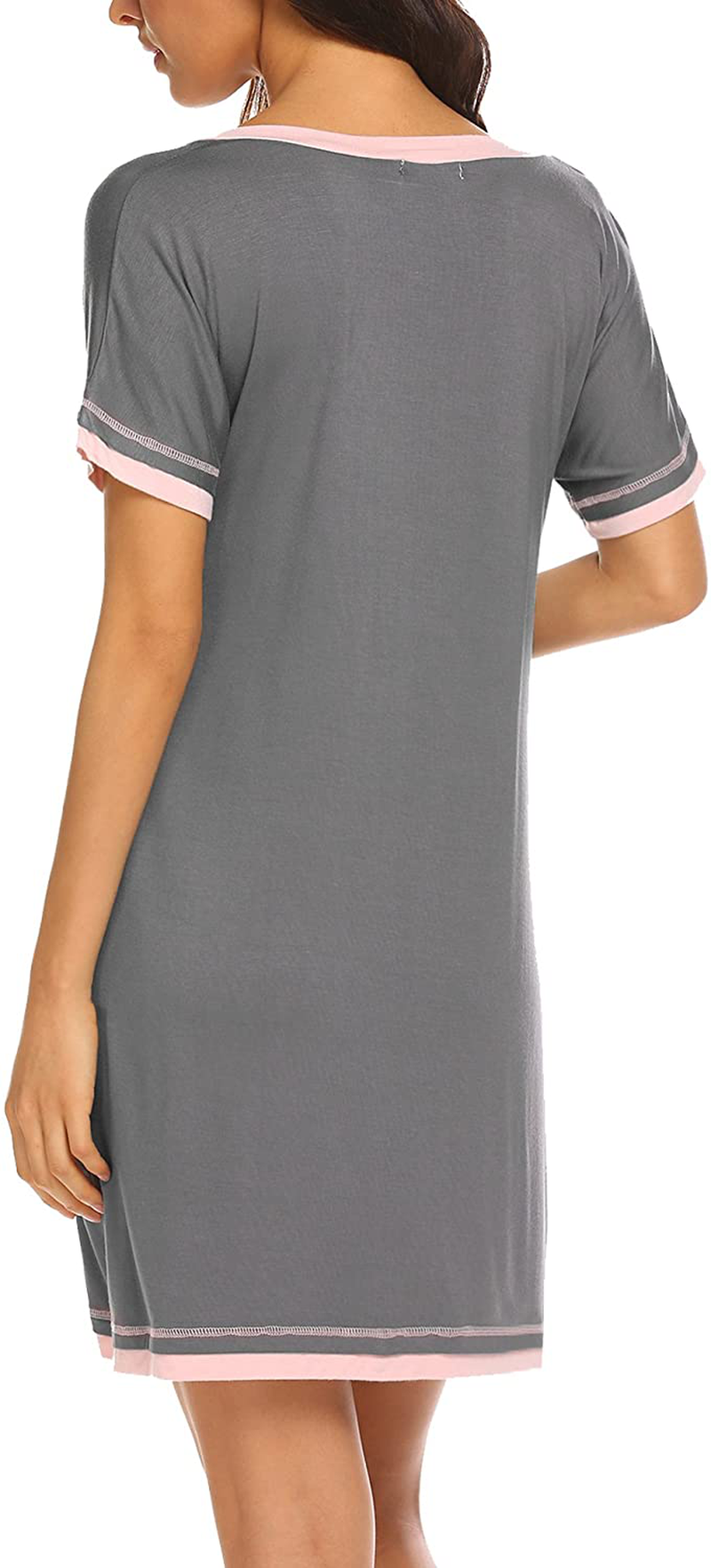 Ekouaer Nightgowns for Womens Short Sleeve Nightdress V Neck Nightshirt Comfy Sleep Shirt S-XXL Apparel & Accessories > Clothing > Sleepwear & Loungewear > Nightgowns Kylie Max   