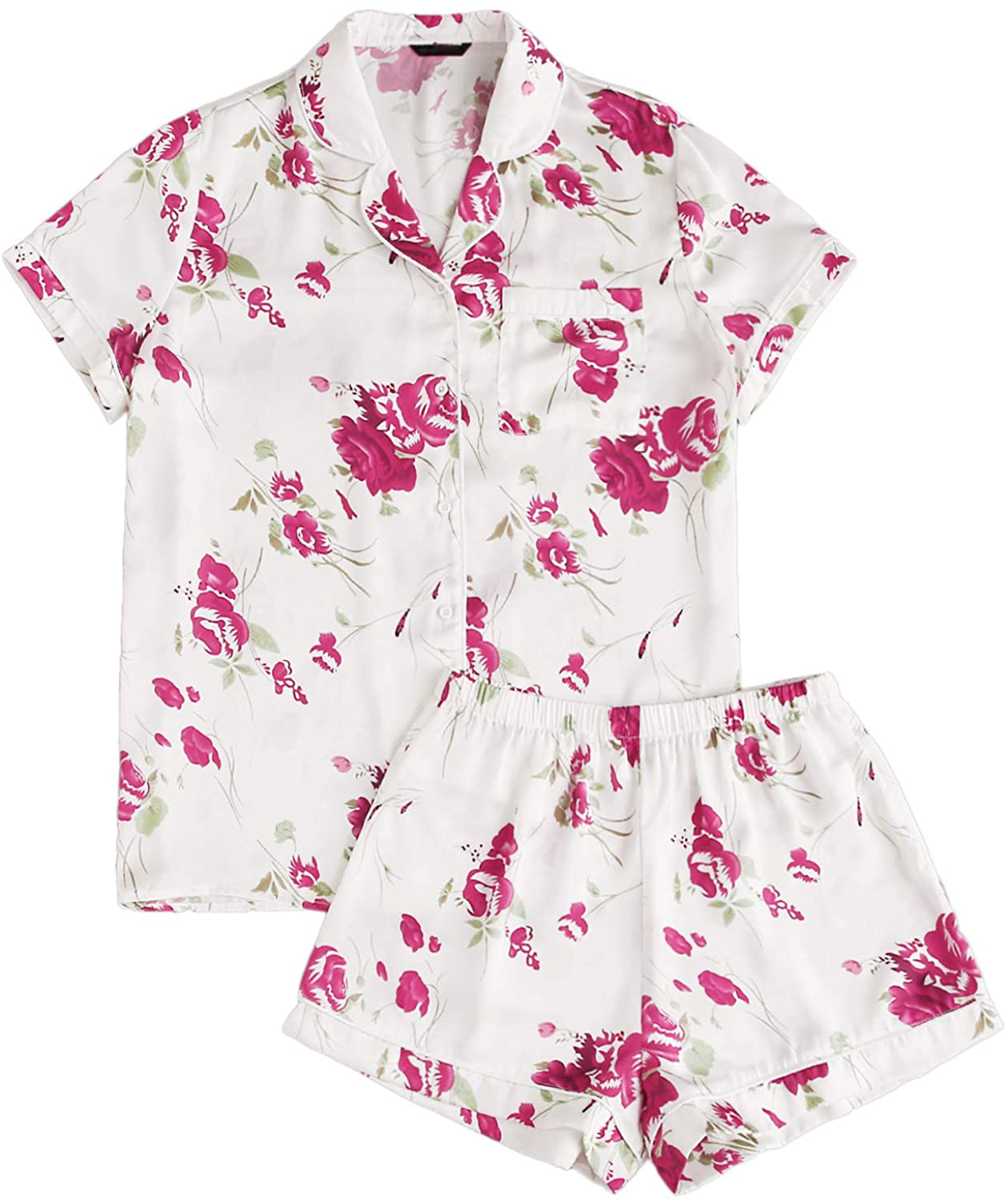 Floerns Women's Notch Collar Palm Leaf Print Sleepwear Two Piece Pajama Set Apparel & Accessories > Clothing > Sleepwear & Loungewear > Pajamas Floerns Black Multi X-Large 
