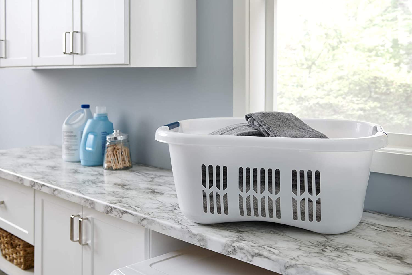 Rubbermaid Laundry Basket, XL Hip-Hugger Basket, 2.1-Bushel, White, Laundry, Storage, Bathroom, Bedroom, Home Closet Clothes Basket Apparel & Accessories > Clothing > Underwear & Socks > Underwear Rubbermaid   