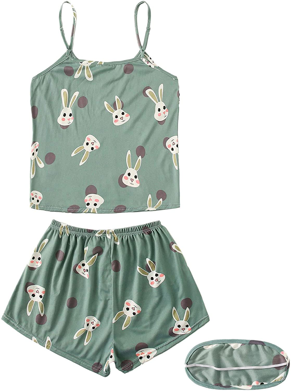 Shein Women'S Cute Cartoon Print Cami Top and Shorts Pajama Set with Eye Mask Apparel & Accessories > Clothing > Sleepwear & Loungewear Kylie Max   