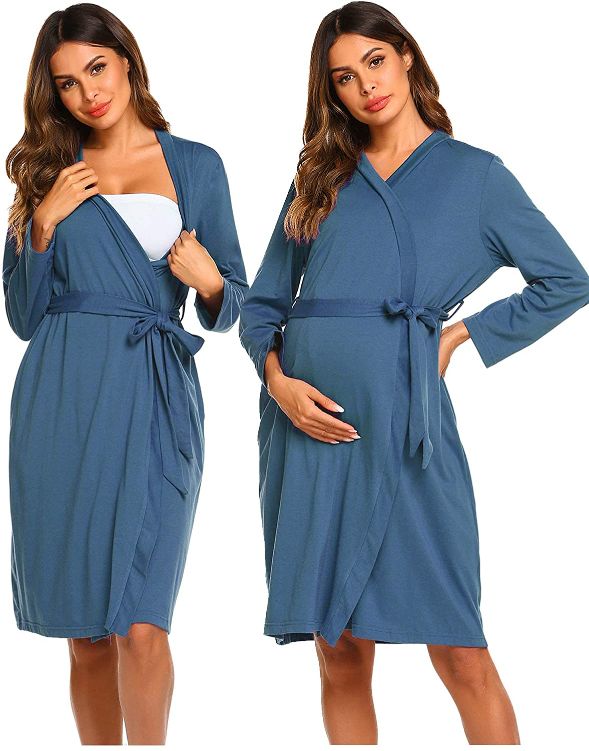 Ekouaer Maternity Robe 3 in 1 Labor Delivery Nursing Gown Hospital Breastfeeding Dress Bathrobes Apparel & Accessories > Clothing > Sleepwear & Loungewear > Robes Kylie Max   