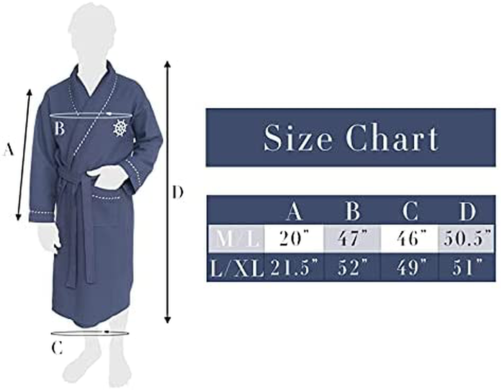 Classic Turkish Towels Luxury Nautical Spa Robe - Unisex Bathrobe Made with 100% Turkish Cotton Apparel & Accessories > Clothing > Sleepwear & Loungewear > Robes Kylie Max   