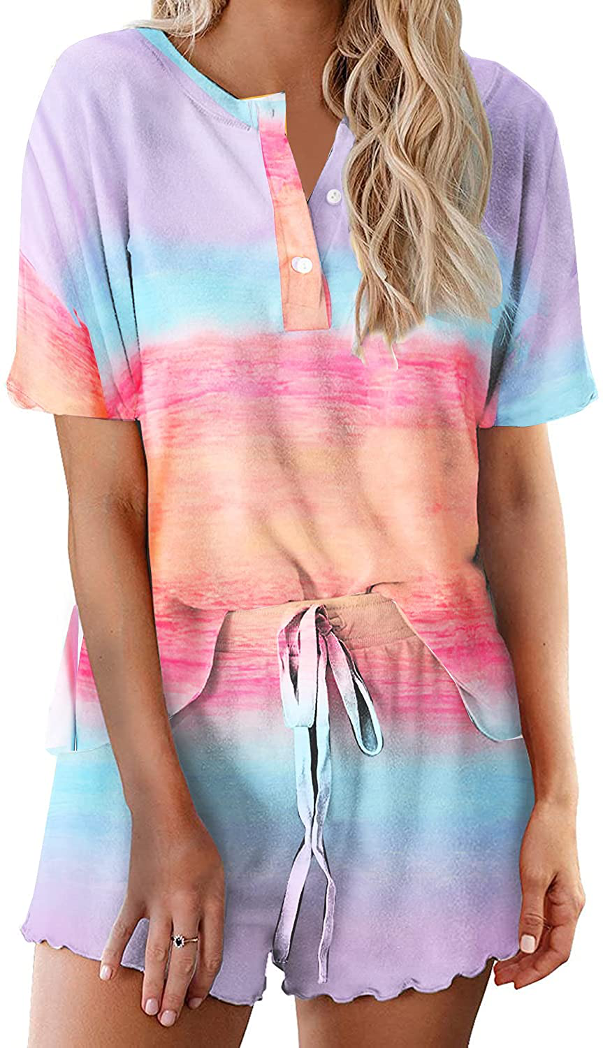 Ekouaer Tie Dye Pajamas Set Womens Loungewear Sleepwear 2 Piece PJ Sets Apparel & Accessories > Clothing > Sleepwear & Loungewear > Pajamas Ekouaer Beautiful 9 XX-Large 