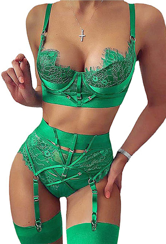 Kaei&Shi Floral Lace Strappy Underwire High Waisted Garter Belt Lingerie Apparel & Accessories > Clothing > Underwear & Socks > Lingerie Kaei&Shi   